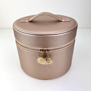 Bobbi Brown beauty travel cosmetics makeup toiletries train case round gold